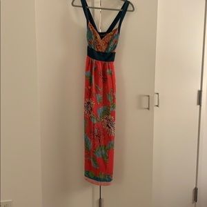 Anthropolgie floral silk maxi dress